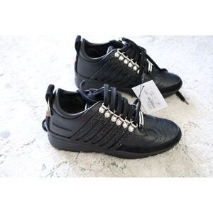 DSQUARED2 Black Leather Glitter Accent Lace Up Sneakers Shoes Women's Size 35 EU